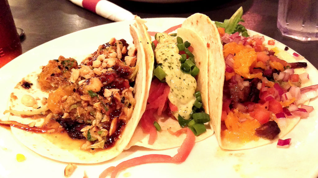 Pig Floyd's Tacos, Left to Right: Pork Belly, Shrimp and Sausage, La Vaca
